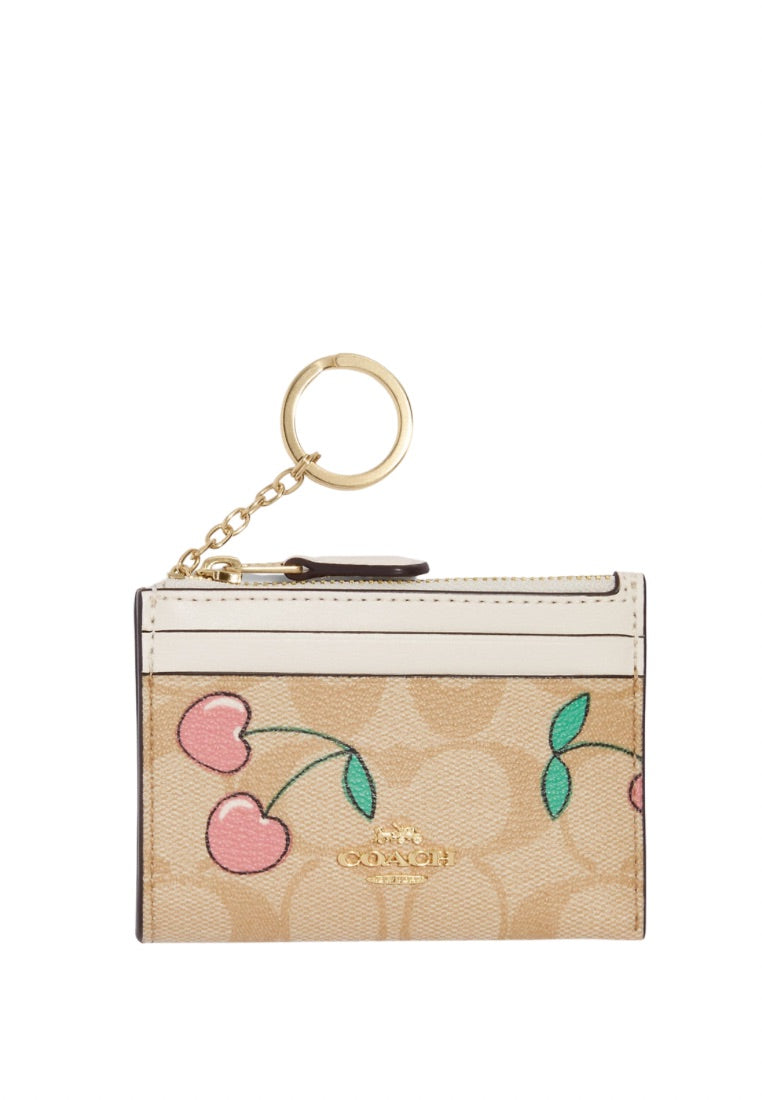 Mini Skinny Id Case In Signature Canvas With Heart Cherry Print Light Khaki Multi