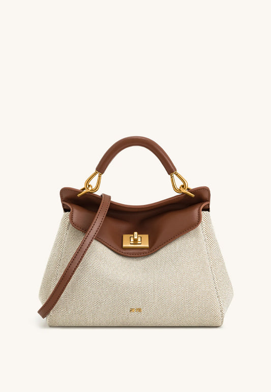 [DEFECT SALE 317] Lucia Classic Top Handbag - Brown Canvas