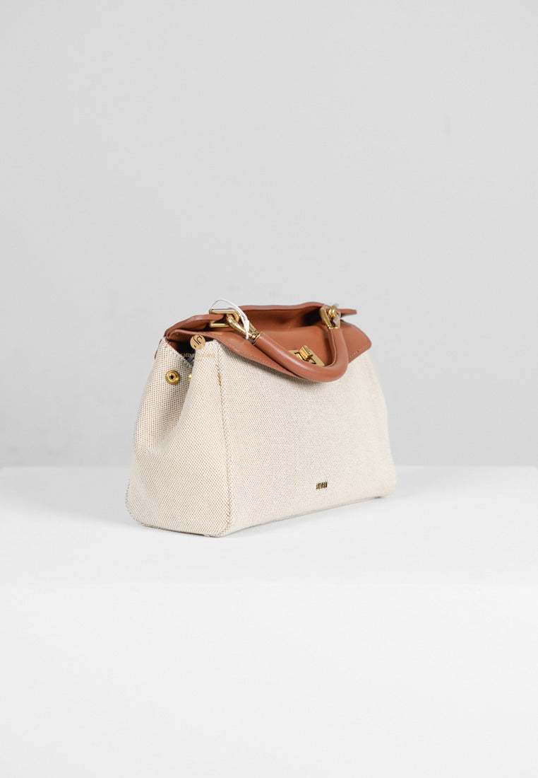 [DEFECT SALE 317] Lucia Classic Top Handbag - Brown Canvas