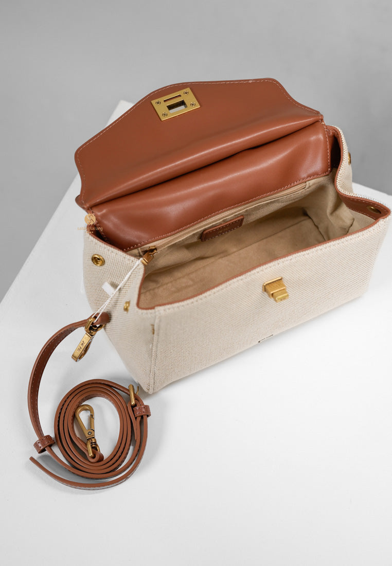 [DEFECT SALE 317] Lucia Classic Top Handbag - Brown Canvas