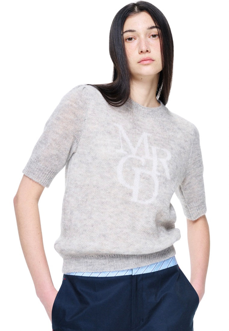 Mohair Top Puff Sleeve MRCD Grey Ivory