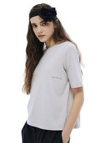 Premium Silk Blended TShirt Logo Boatneck Beige Khaki