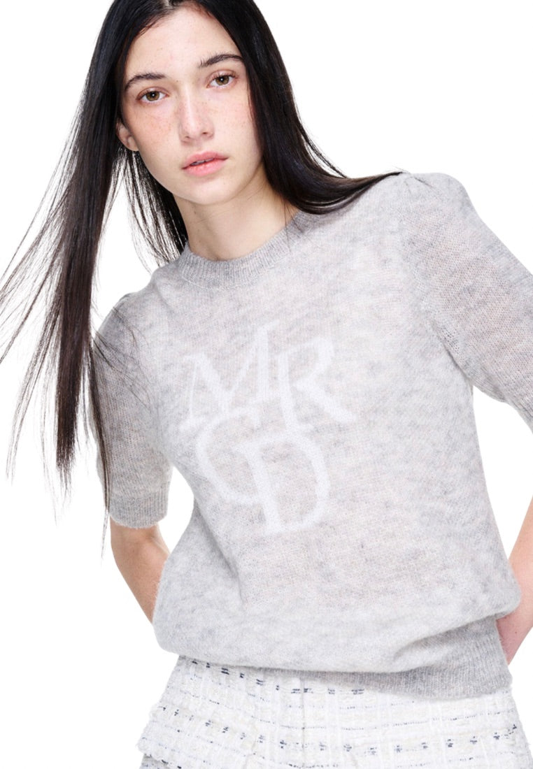 Mohair Top Puff Sleeve MRCD Grey Ivory