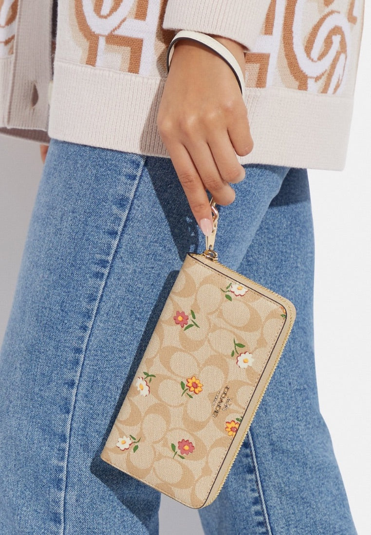 Long Zip Around Wallet In Signature Canvas With Nostalgic Ditsy Print