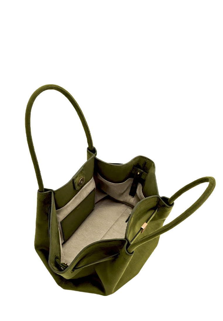 Hana Medium Faux Suede Tote Bag - Dark Olive