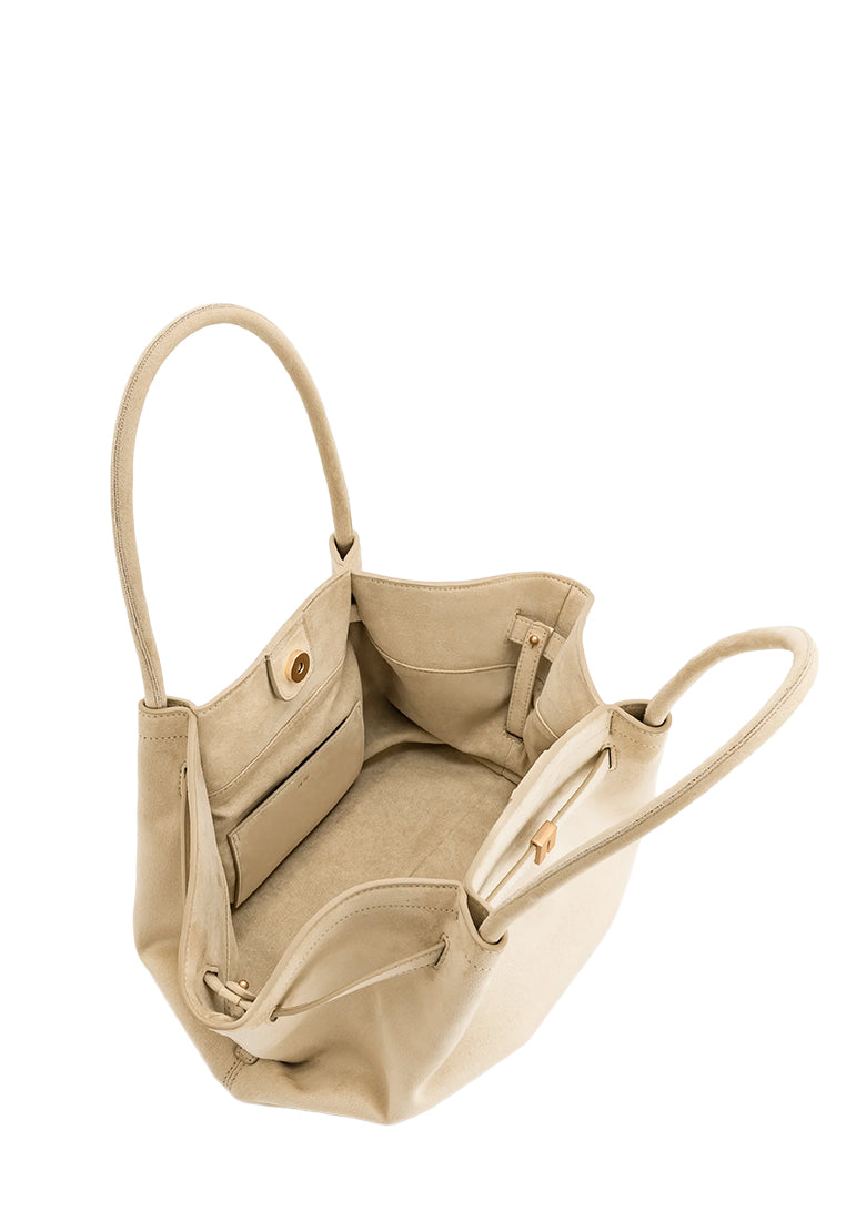 Hana Medium Faux Suede Tote Bag - Off White
