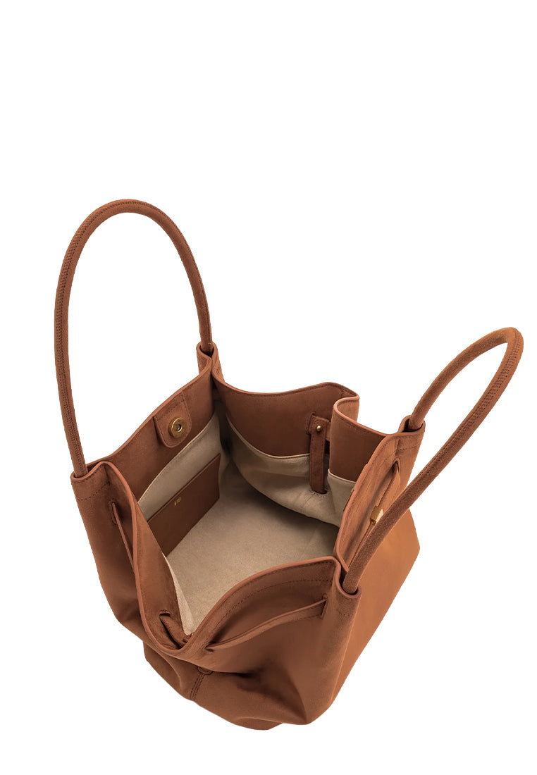 Hana Medium Faux Suede Tote Bag - Brown