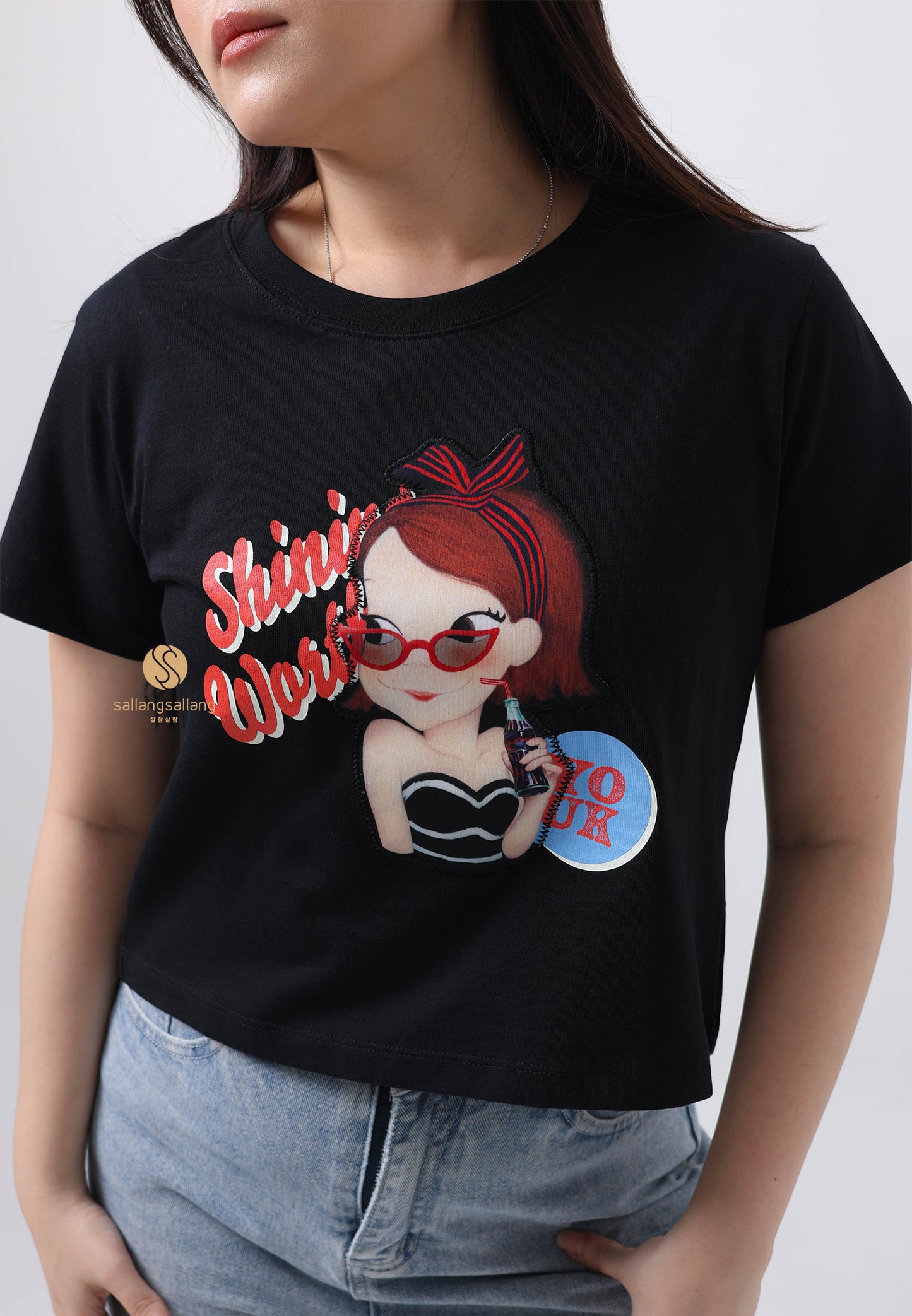 Celeb Double-Slit Crop T-shirt F Ria