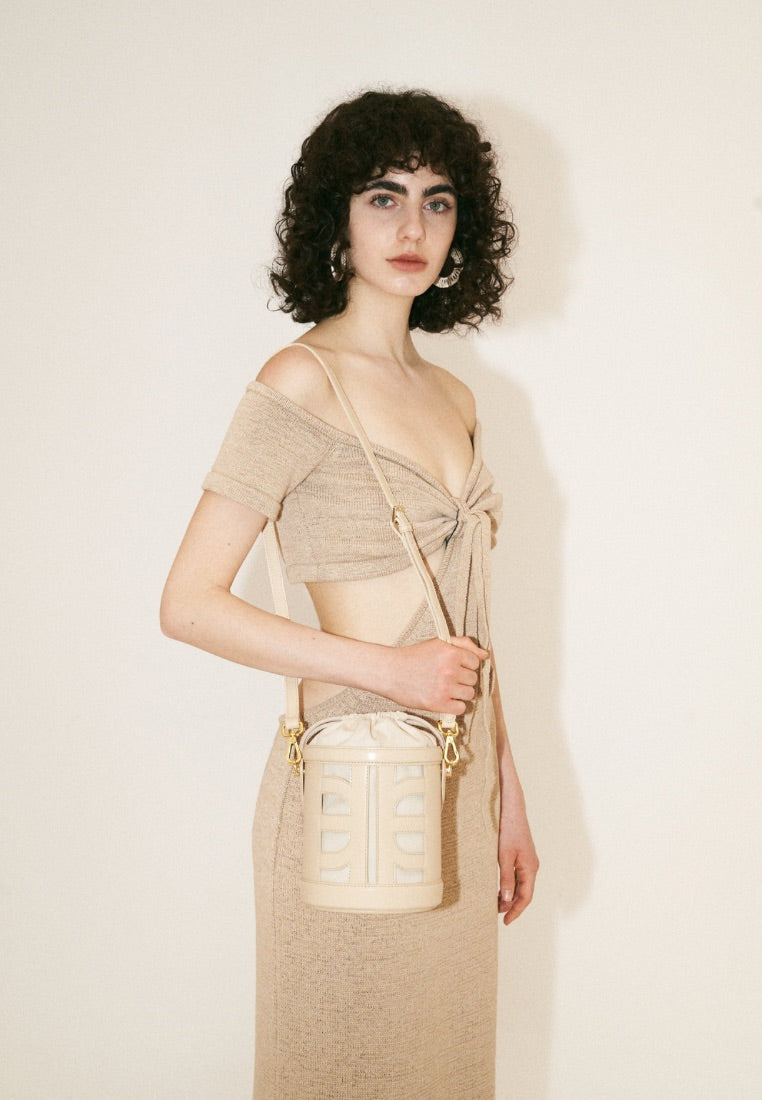 FEI Leather Cutout Bucket Bag - Beige