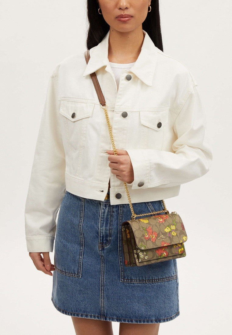 Mini Klare Crossbody In Signature Canvas With Floral Print Khaki Multi