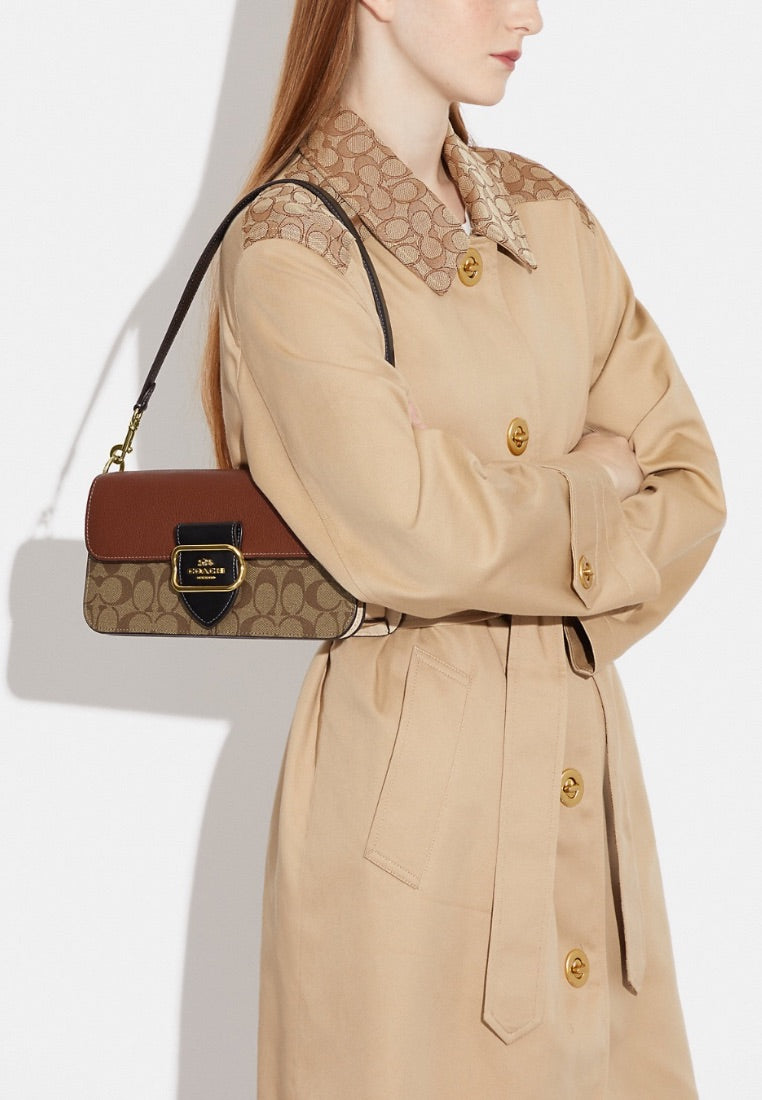 Morgan Shoulder Bag In Colorblock Signature Canvas Khaki Multi