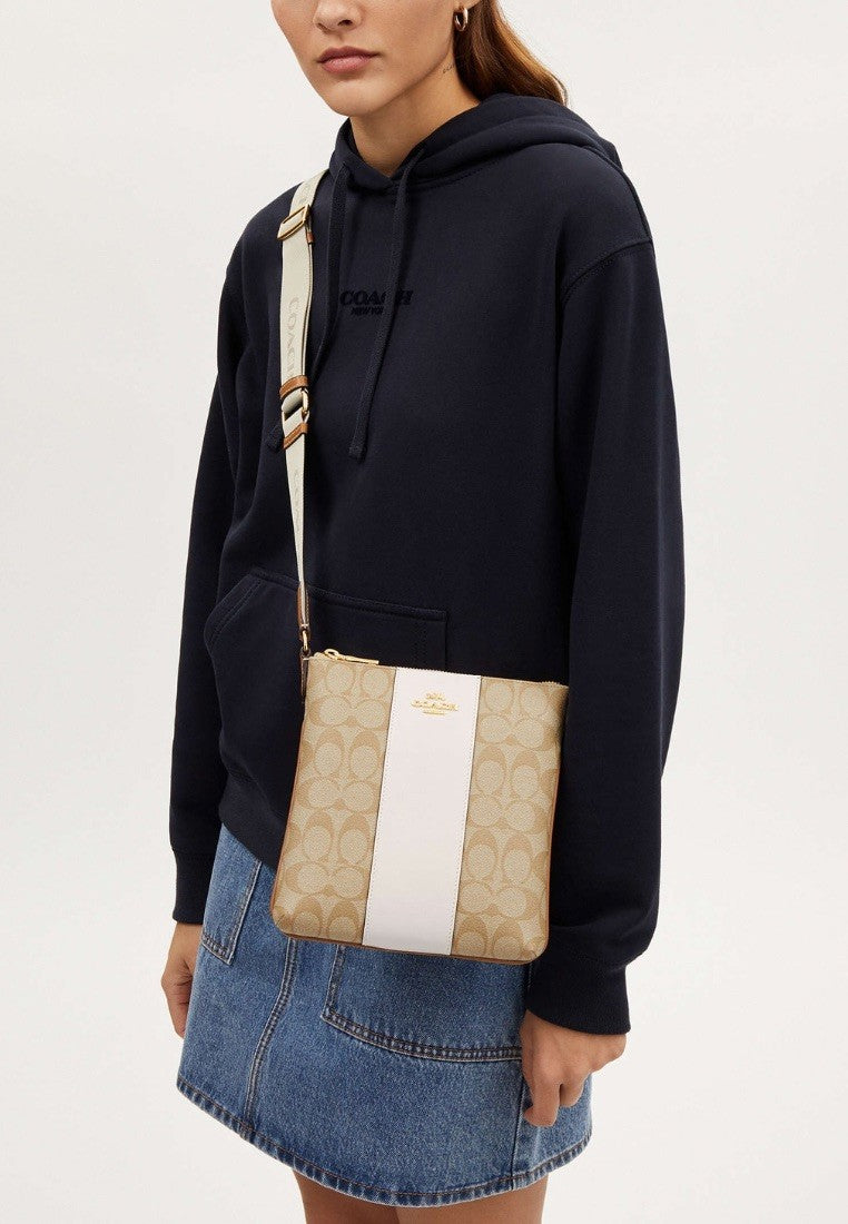 Mini Rowan File Bag In Signature Canvas With Stripe Chalk Lt Saddle