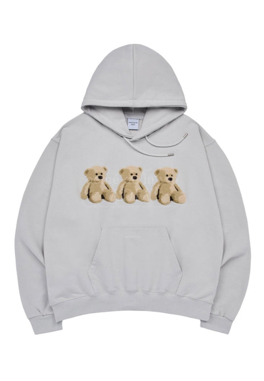 Three Boucle Bear Hoodie Light Grey