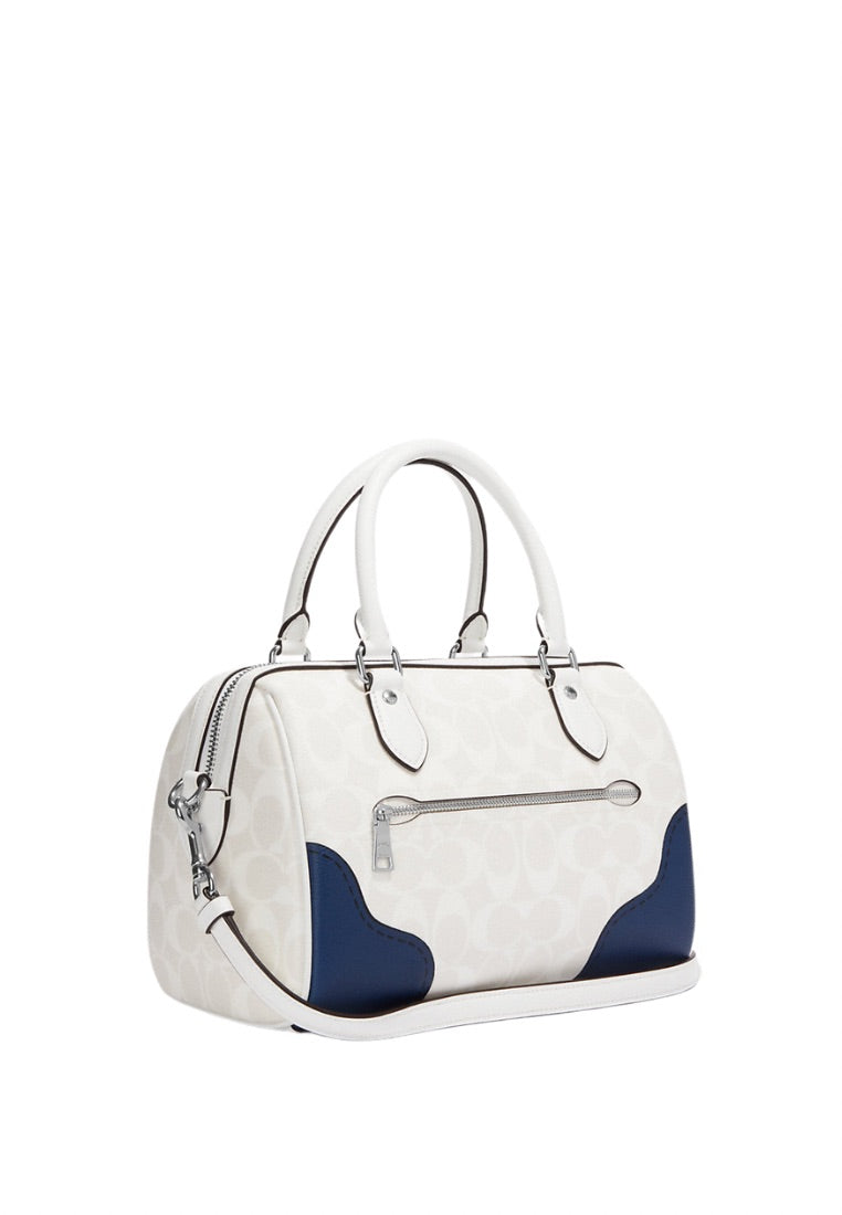 Rowan Satchel In Signature Canvas With Trompe L'oeil Print Glacier White Multi