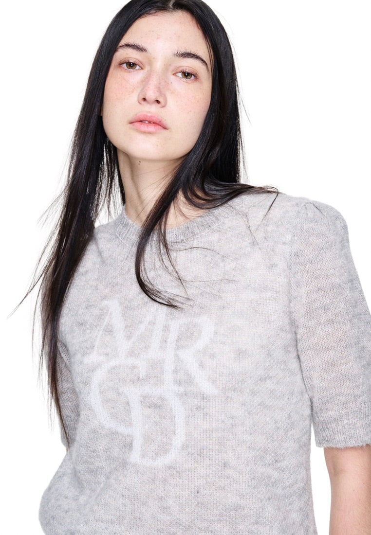Mohair Top Puff Sleeve MRCD Grey Ivory