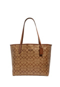 City Tote In Signature Canvas Khaki Saddle 2