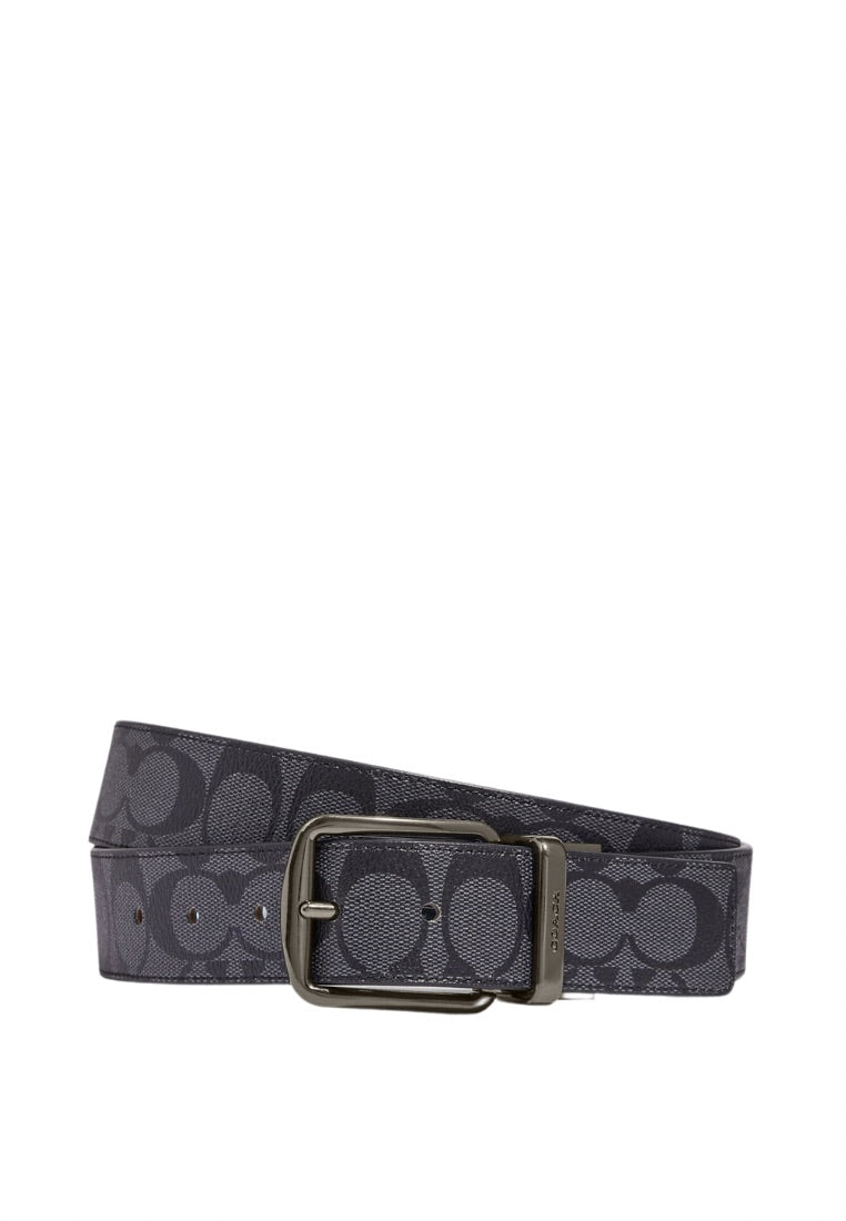Boxed Card Case And Belt Gift Set In Colorblock Signature Canvas Charcoal Powder Blue