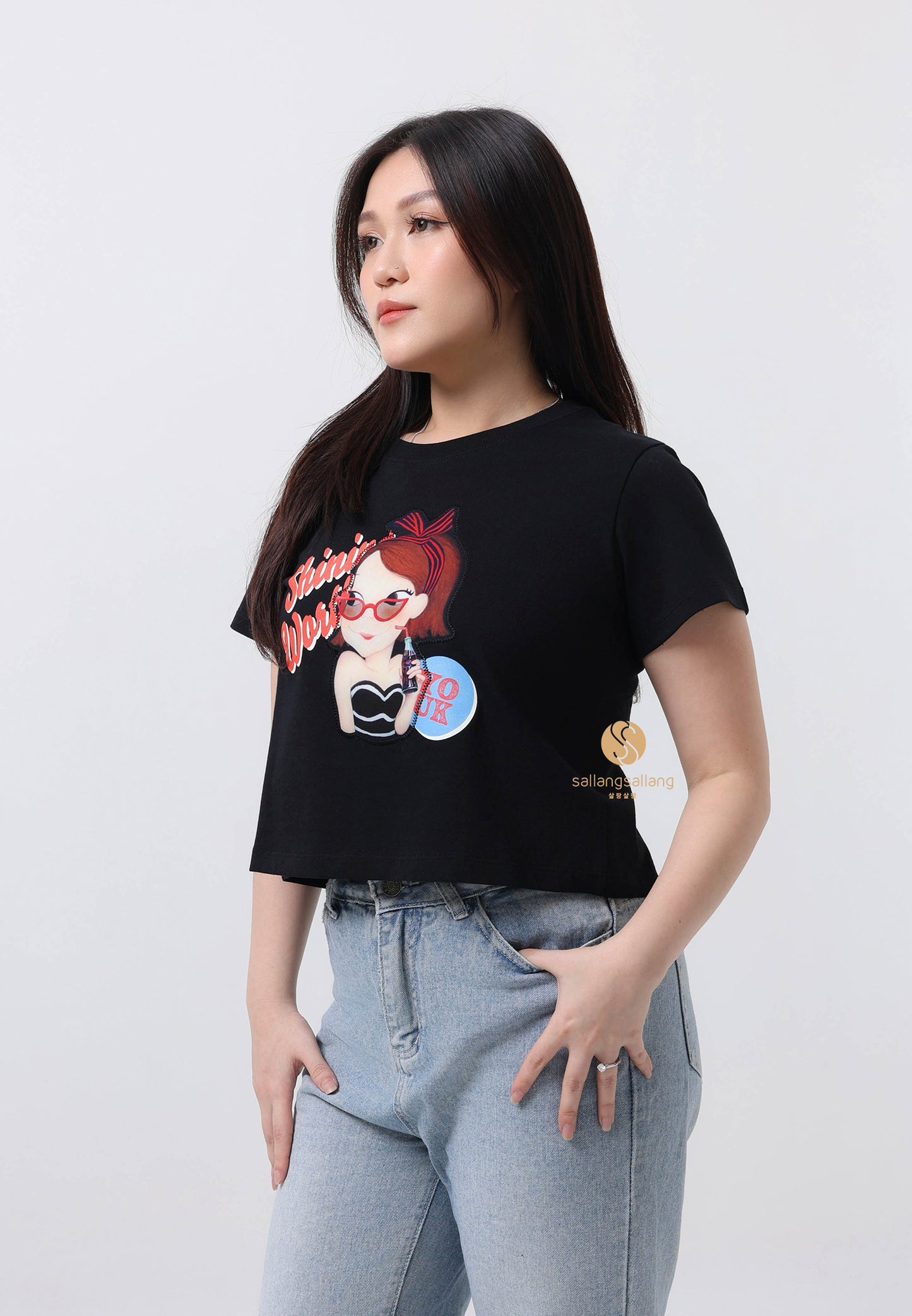 Celeb Double-Slit Crop T-shirt F Ria
