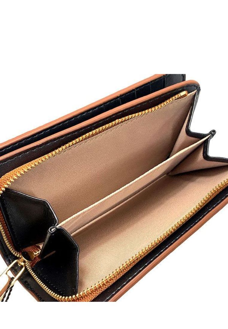 Topstitched Compact Zip Wallet Smoked Almond