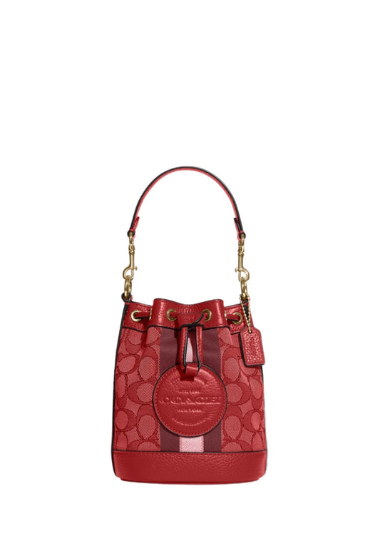Mini Dempsey Bucket Bag In Signature Jacquard With Stripe And Coach Patch Red Apple Multi