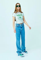 Cropped Tshirt FlowerMardi Light Beige Green