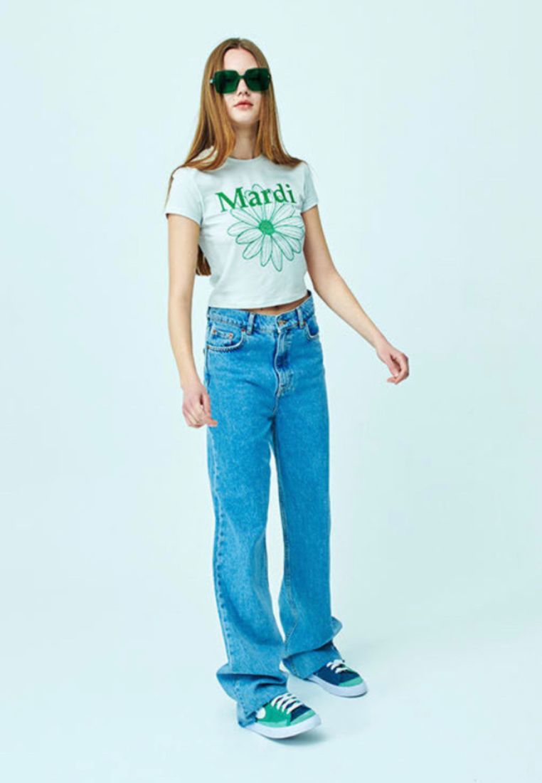 Cropped Tshirt FlowerMardi Light Beige Green