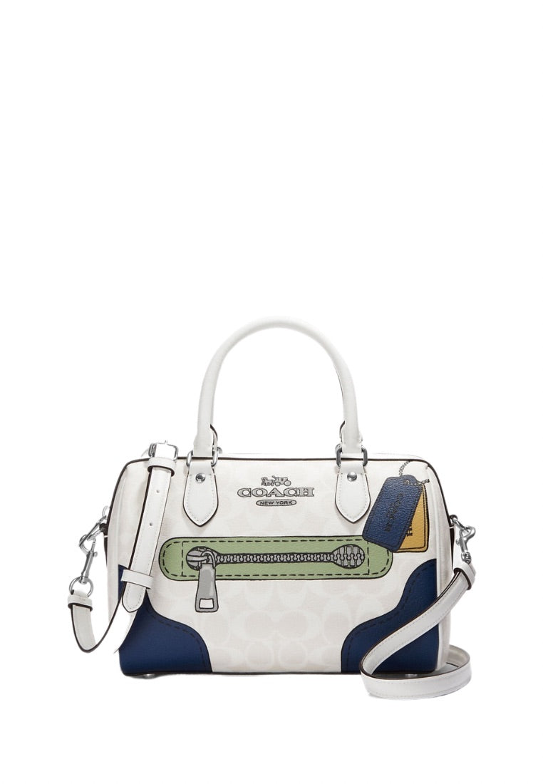 Rowan Satchel In Signature Canvas With Trompe L'oeil Print Glacier White Multi