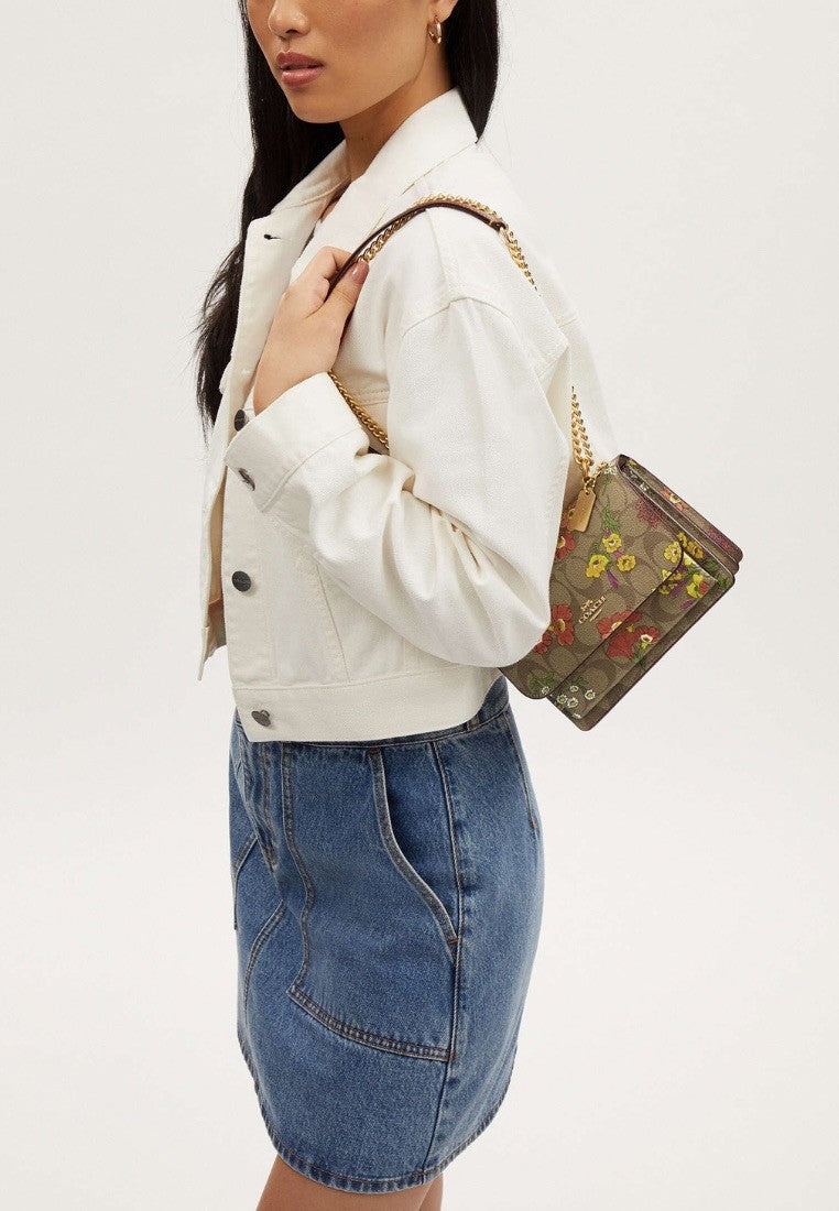 Mini Klare Crossbody In Signature Canvas With Floral Print Khaki Multi