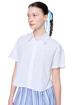 Cotton Cropped Shirt Half Sleeve White Beige