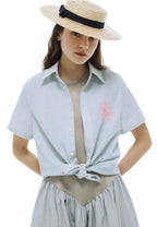 SEERSUCKER Shirt Half Sleeve Stripe Sky Pink
