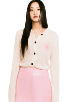 Mohair Cardigan Round Neck Ivory Pink