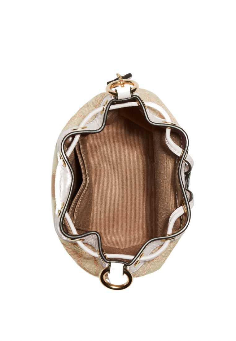 Mini Dempsey Bucket Bag In Signature Jacquard With Stripe And Coach Patch Light Khaki Chalk