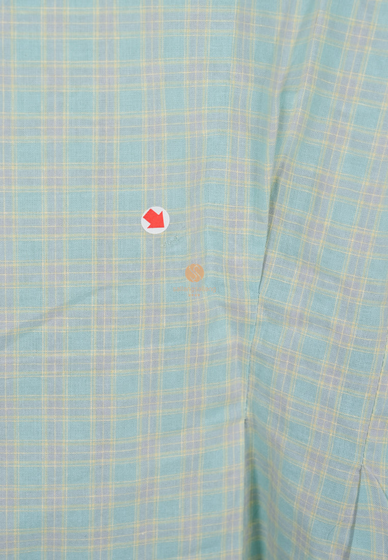 [DEFECT SALE 79] Plaid Button Green Blouse By HA. Made In Korea