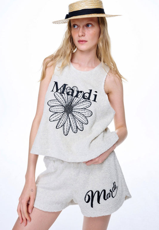 Terry Sleeveless Top Flower Mardi Oatmeal Black