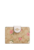 Medium Corner Zip Wallet In Signature Canvas With Floral Print Light Khaki Chalk Multi
