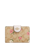 Medium Corner Zip Wallet In Signature Canvas With Floral Print Light Khaki Chalk Multi