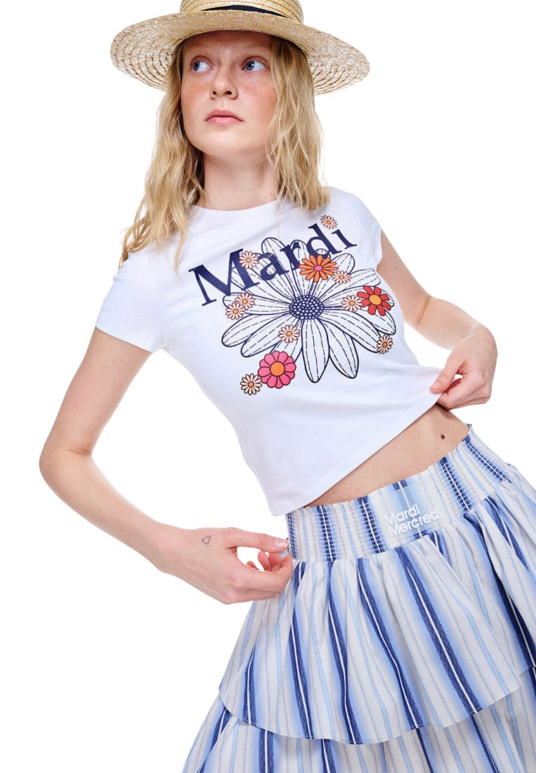 Cropped Tshirt FlowerMardi Blossom White Navy