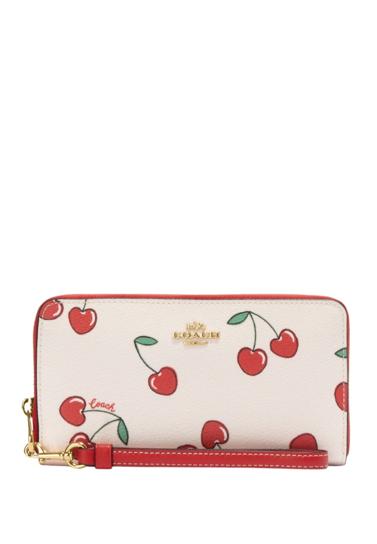 Long Zip Around Wallet With Heart Cherry Print Chalk Multi