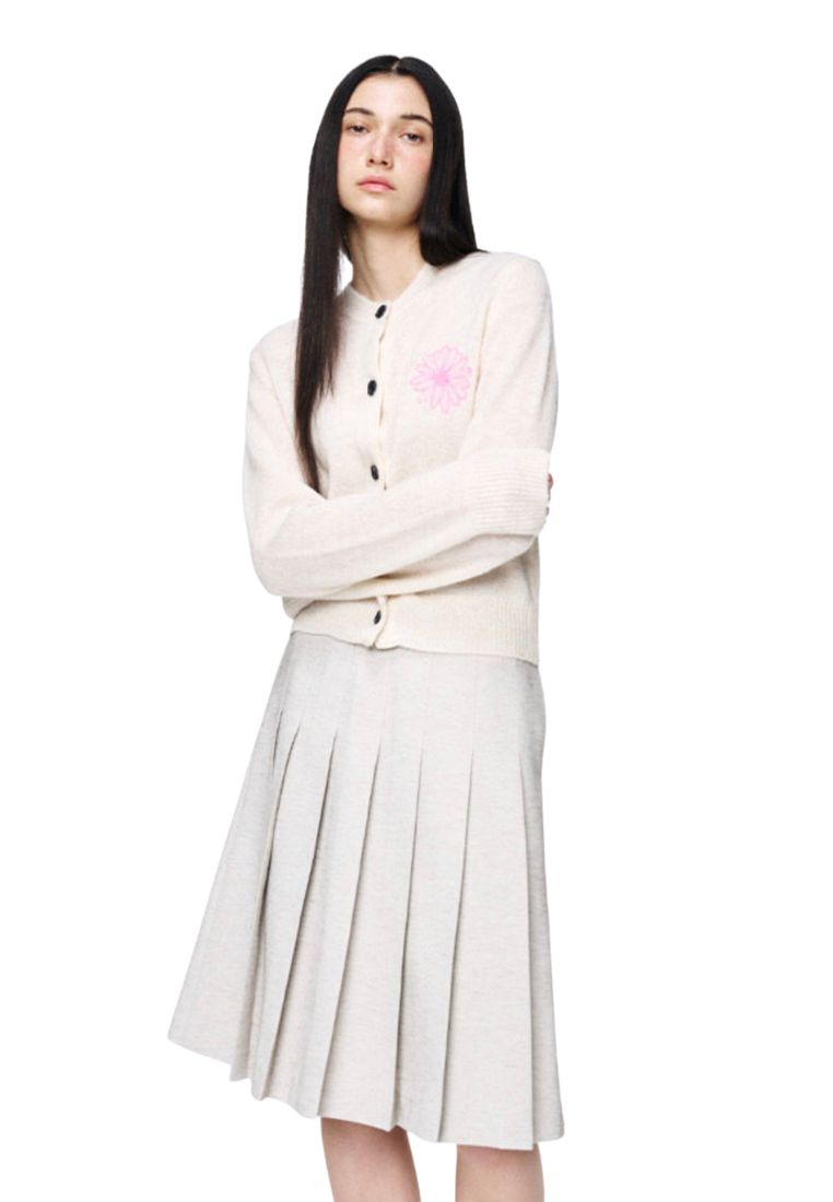 Mohair Cardigan Round Neck Ivory Pink