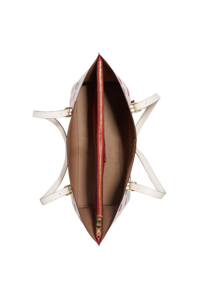 Mollie Tote With Heart Cherry Print Chalk Multi