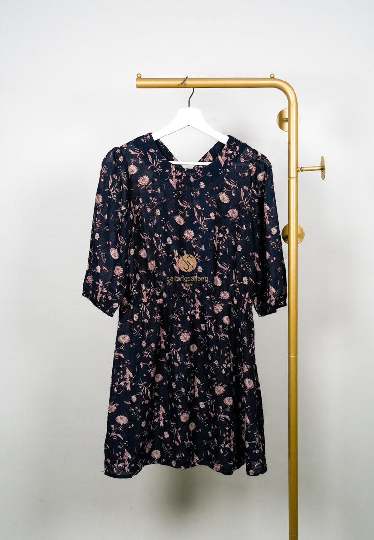[DEFECT SALE 81] Korean Flowers Dress Navy