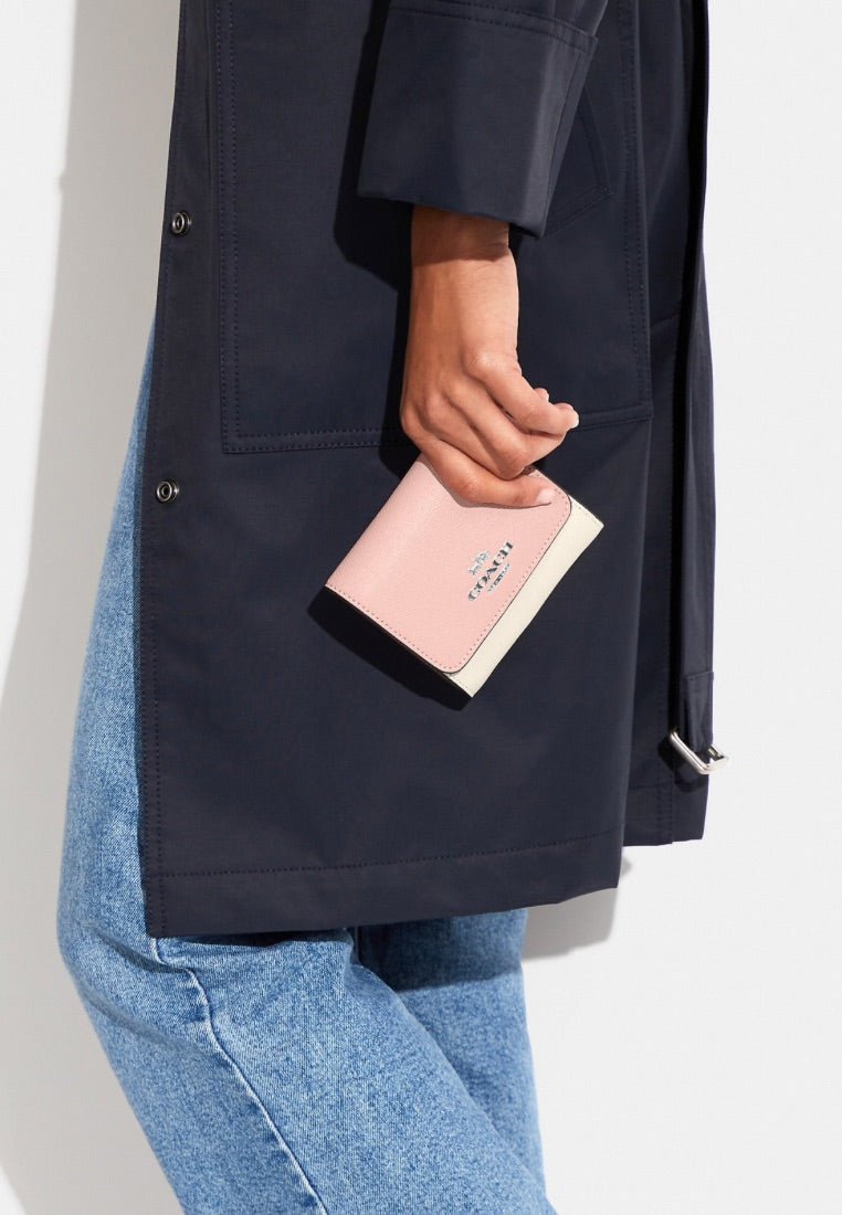 Small Trifold Wallet In Colorblock Powder Pink Multi
