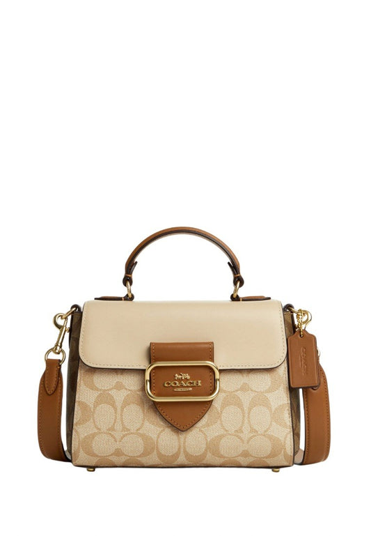 Morgan Top Handle Satchel Bag In Blocked Signature Canvas Light Khaki Multi