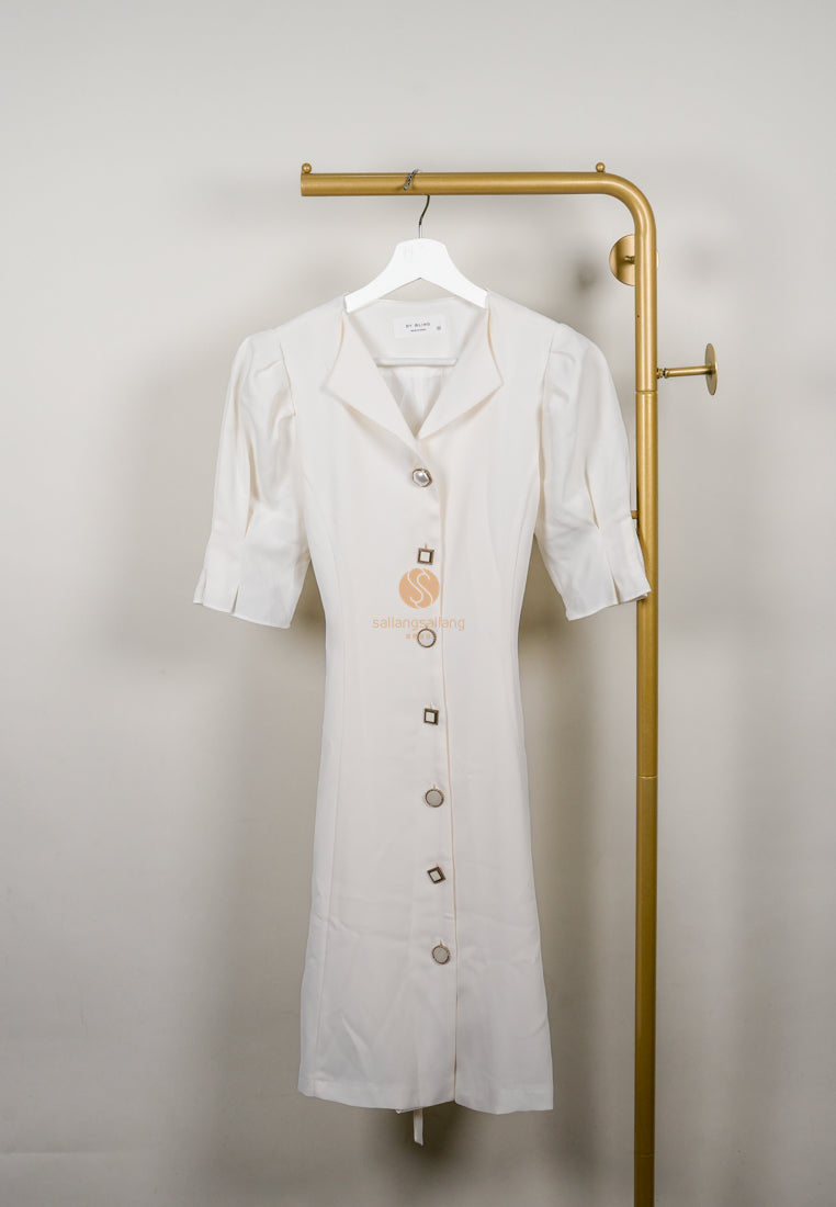 [DEFECT SALE 85] Korean Button White Dress By Bling Made in Korea-S