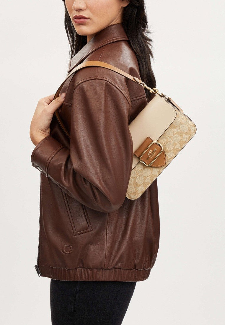 Morgan Shoulder Bag In Blocked Signature Canvas Light Khaki Multi