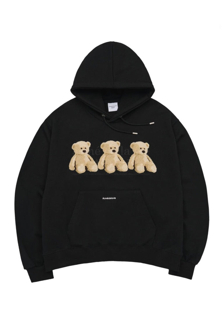 Three Boucle Bear Hoodie Black