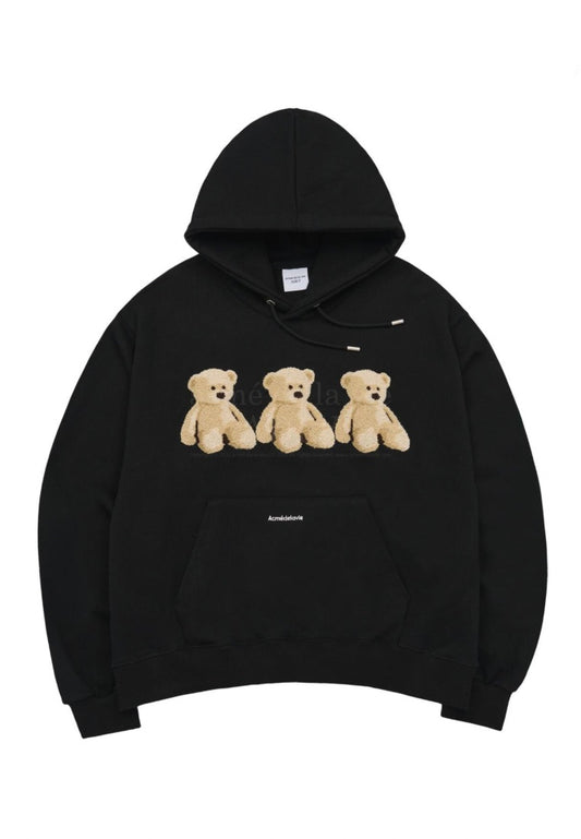Three Boucle Bear Hoodie Black