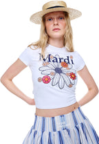 Cropped Tshirt FlowerMardi Blossom White Navy