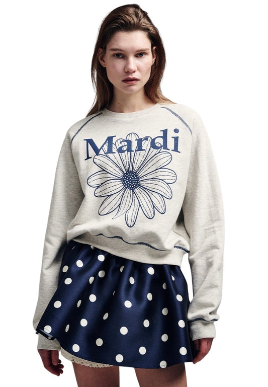 Sweatshirt Raglan FlowerMardi Oatmeal Blue