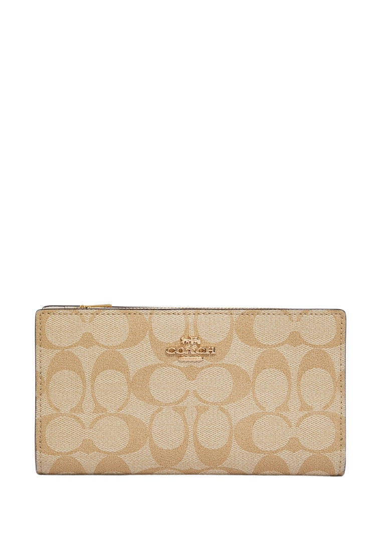 Slim Zip Wallet In Signature Canvas Light Khaki Chalk